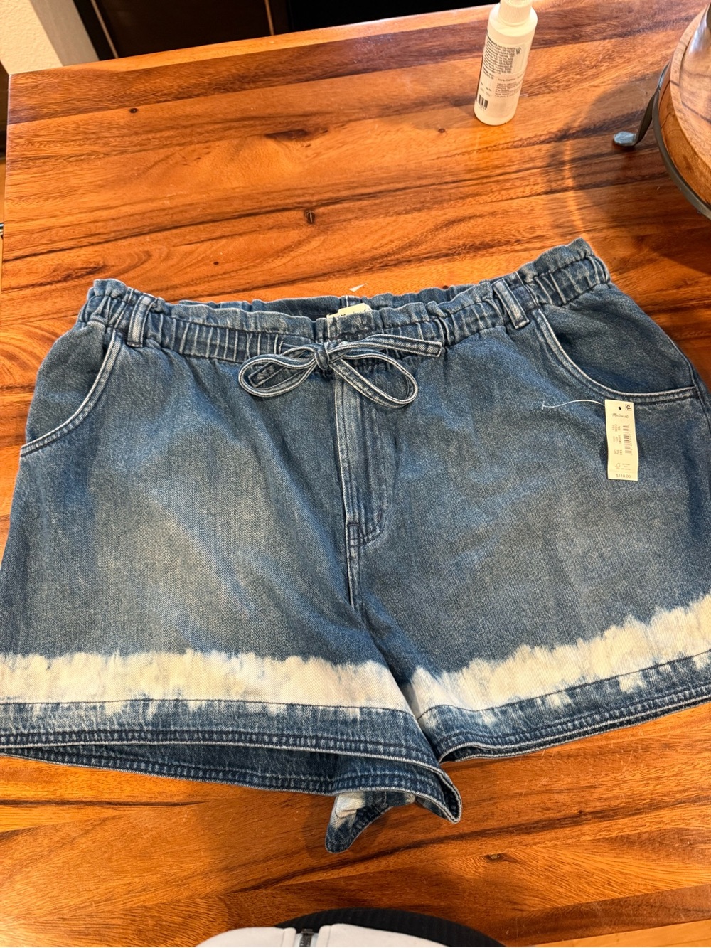 Madewell Blue Denim Tie-Waist Shorts with White Dip Hem